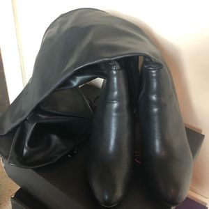 Leather Over-the-Knee Gold Chrome Heel Boots